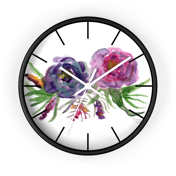 Purple Garden Fairy Rose Floral Rose 10 inch Diameter Wall Clock - Made in USA-Wall Clock-Black-White-Heidi Kimura Art LLC