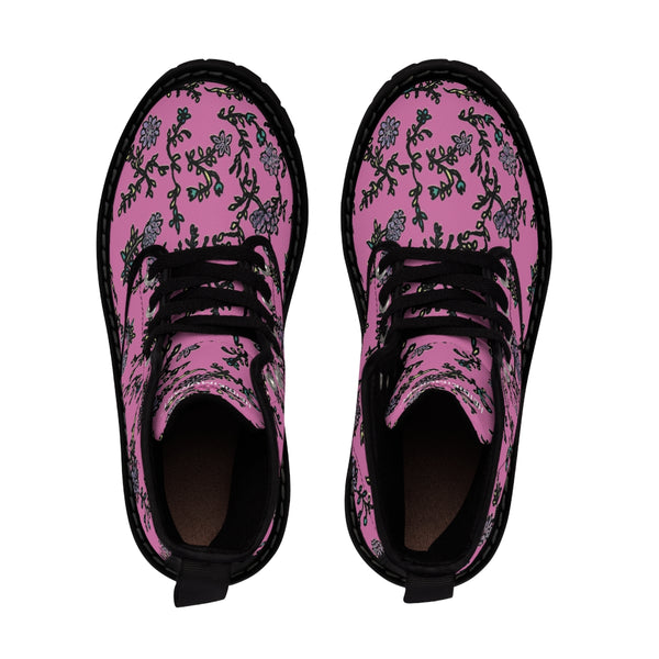 Pink Floral Print Women's Boots, Purple Floral Women's Boots, Best Winter Boots For Women (US Size 6.5-11)