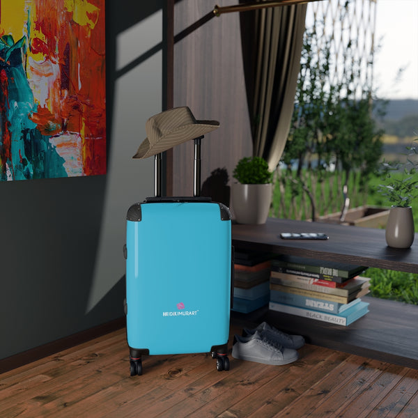 Sky Blue Color Cabin Suitcase, Solid Color Modern Carry On Polycarbonate Front and Hard-Shell Durable Small 1-Size Carry-on Luggage With 2 Inner Pockets & Built in Lock With 4 Wheel 360° Swivel and Adjustable Telescopic Handle - Made in USA/UK (Size: 13.3" x 22.4" x 9.05", Weight: 7.5 lb) Unique Cute Carry-On Best Personal Travel Bag Custom Luggage - Gift For Him or Her 