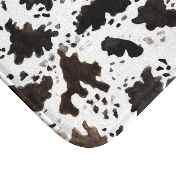 Cow Print White Brown Black Designer 100% Microfiber Anti-Slip Backing Bath Mat-Bath Mat-Heidi Kimura Art LLC