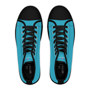 Blue Color Ladies' High Tops, Solid Black Color Best Quality Women's High Top Fashion Canvas Sneakers Tennis Shoes (US Size: 5.5-12)