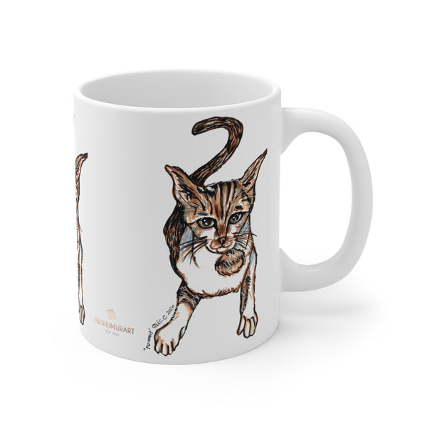 Peanut Cat Mug 11oz, Coffee Tea Ceramic Cup With Rounded Corners with C-Handle-Mug-Printify-11oz-Heidi Kimura Art LLC