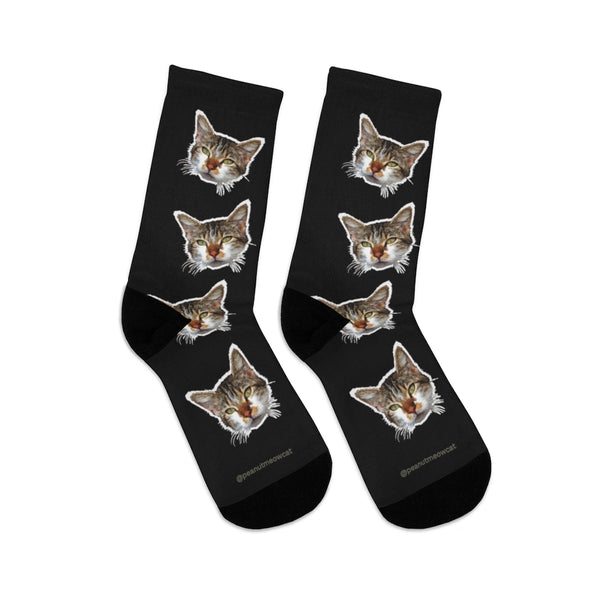 Black Cat Print Socks, Designer Cute Calico Cat One-Size Premium Socks- Made in USA-Socks-One size-Heidi Kimura Art LLC
