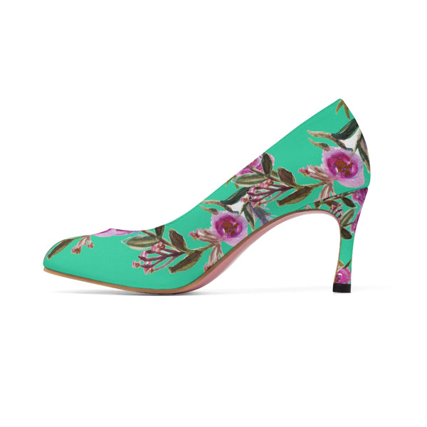 Turquoise Blue Floral Garden Purple Pink Rose Designer Women's 3" High Heels-3 inch Heels-Heidi Kimura Art LLC