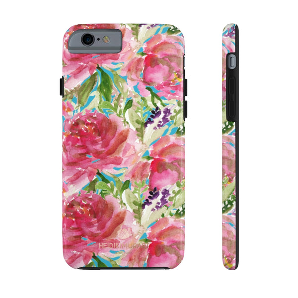 Blue Pink Rose Print Phone Case, Floral Print Case Mate Tough Phone Cases-Made in USA - Heidikimurart Limited 