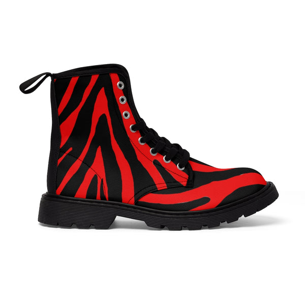 Red Tiger Stripe Women's Boots, Red and Black Tiger Stripe Pattern Animal Print Designer Women's Winter Lace-up Toe Cap Hiking Boots Shoes (US Size: 6.5-11)