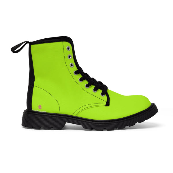Neon Green Women's Canvas Boots, Best Green Solid Color Winter Boots For Women (US Size 6.5-11)