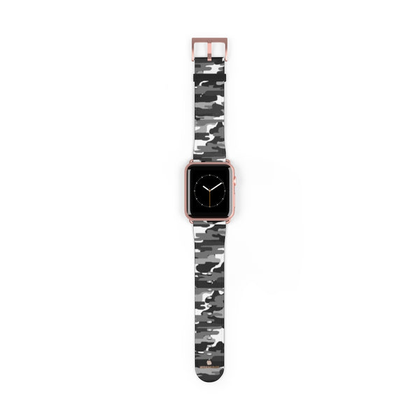 Gray & White Classic Camo Print 38mm/42mm Watch Band For Apple Watch- Made in USA-Watch Band-42 mm-Rose Gold Matte-Heidi Kimura Art LLC