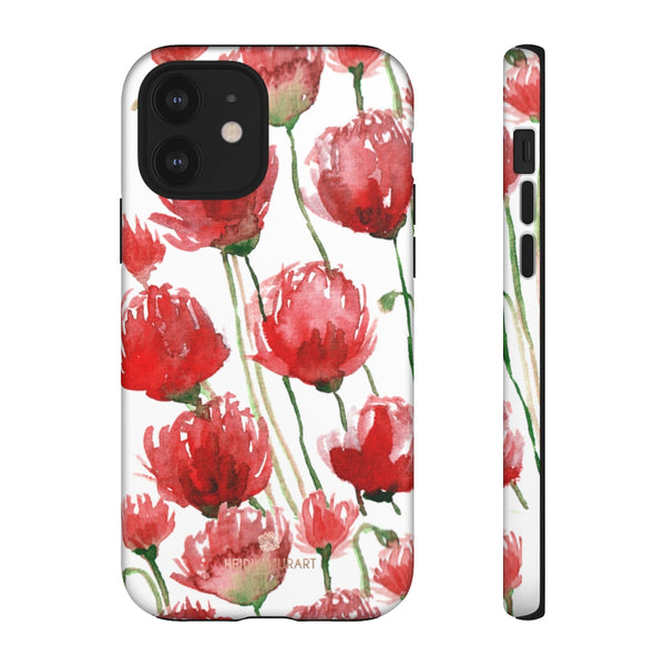 Red Tulips Floral Tough Cases, Roses Flower Print Best Designer Phone Case-Made in USA-Phone Case-Printify-iPhone 12-Matte-Heidi Kimura Art LLC
