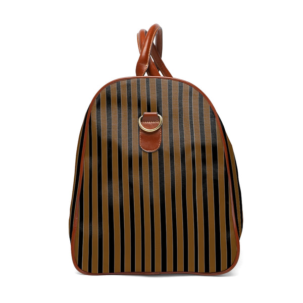 Brown Striped Waterproof Travel Bag