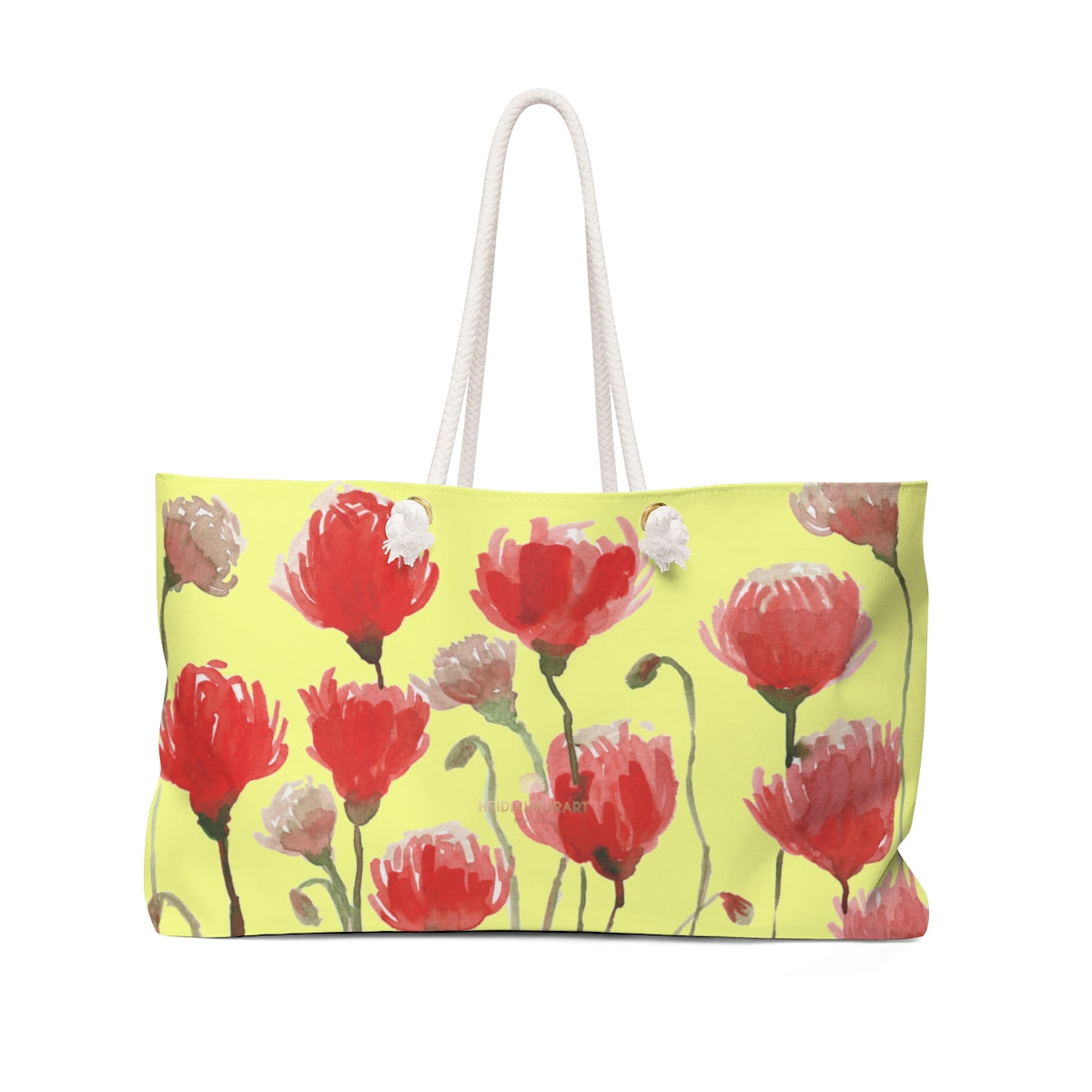Yellow Red Poppy Flowers Floral Print Oversized Designer 24"x13" Large Weekender Bag-Weekender Bag-24x13-Heidi Kimura Art LLC