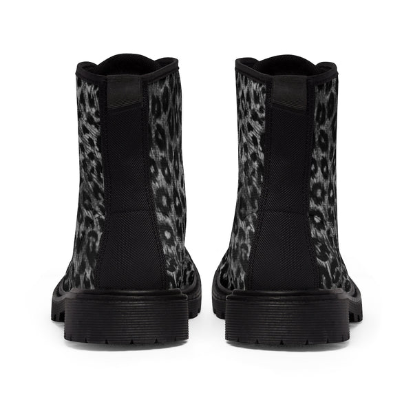 Grey Leopard Animal Print Boots, Wild Leopard Print Women's Laced Up Best Winter Boots
