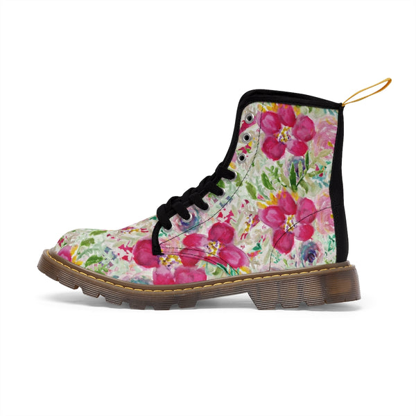 Pink Floral Print Men's Boots, Best Hiking Winter Boots Laced Up Shoes For Men-Shoes-Printify-Heidi Kimura Art LLC