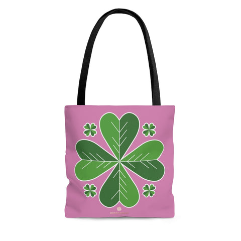 Luck Light Pink Green Irish Green Clover Leaf St. Patrick's Day Print Tote Bag- Made in USA-Tote Bag-Large-Heidi Kimura Art LLC