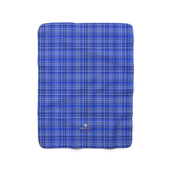 Blue Plaid Tartan Print Designer Cozy Sherpa Fleece Blanket-Made in USA-Blanket-50'' x 60''-Heidi Kimura Art LLC