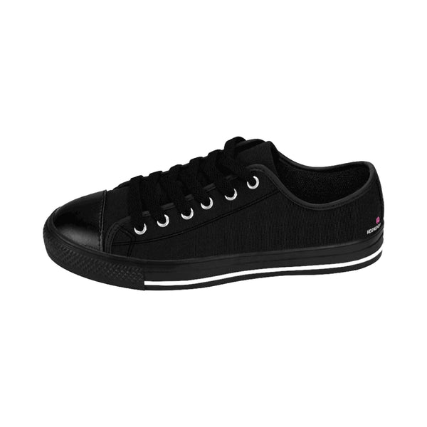 Black Solid Color Women's Sneakers, Lightweight Low Tops Tennis Running Casual Shoes For Women