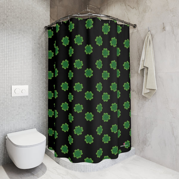 Black Clovers Polyester Shower Curtain, Irish Style St. Patrick's Day Holiday Festive 71" × 74" Modern Kids or Adults Colorful Best Premium Quality American Style One-Sided Luxury Durable Stylish Unique Interior Bathroom Shower Curtains - Printed in USA