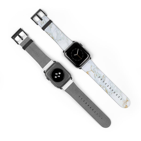 White Marble Print 38mm/42mm Premium Watch Band For Apple Watch- Made in USA-Watch Band-38 mm-Black Matte-Heidi Kimura Art LLC