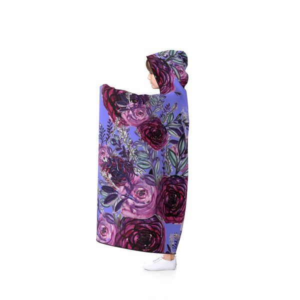 Purple Violet Princess Rose Floral Print 50"x40", 80"x56" Adults/ Kids Hooded Blanket-Hooded Blanket-Heidi Kimura Art LLC