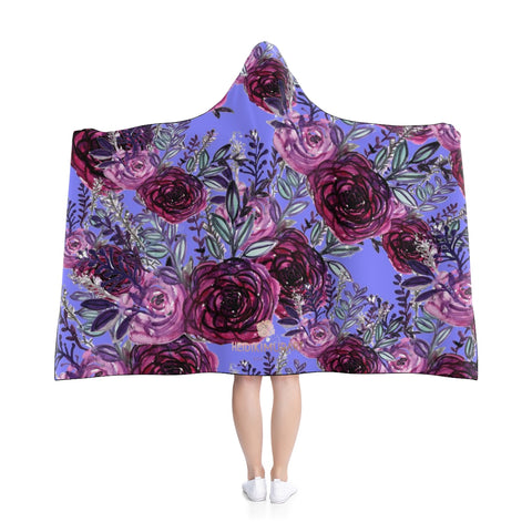 Purple Violet Princess Rose Floral Print 50"x40", 80"x56" Adults/ Kids Hooded Blanket-Hooded Blanket-Heidi Kimura Art LLC