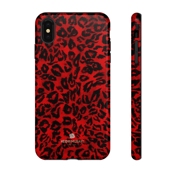 Red Leopard Print Phone Case, Animal Print Tough Designer Phone Case -Made in USA-Phone Case-Printify-iPhone XS MAX-Glossy-Heidi Kimura Art LLC