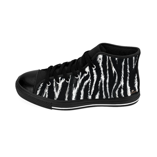 Black Zebra Women's Sneakers, Striped Animal Print Designer High-top Fashion Tennis Shoes-Shoes-Printify-Heidi Kimura Art LLCZebra Women's Sneakers, Striped Animal Print 5" Calf Height Women's High-Top Sneakers Running Canvas Shoes (US Size: 6-12)