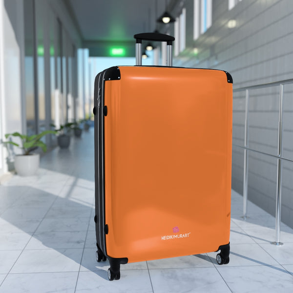 Orange Solid Color Suitcases, Modern Simple Minimalist Designer Suitcase Luggage (Small, Medium, Large) Unique Cute Spacious Versatile and Lightweight Carry-On or Checked In Suitcase, Best Personal Superior Designer Adult's Travel Bag Custom Luggage - Gift For Him or Her - Made in USA/ UK