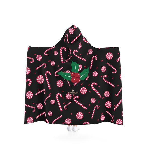 Black Christmas Themed Party Sugar Cane 50"x40", 80"x56" Party Hooded Blanket-Hooded Blanket-50x40-Heidi Kimura Art LLC