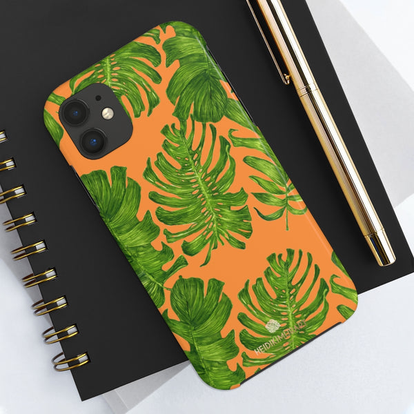 Orange Green Tropical Leaf iPhone Case, Case Mate Tough Samsung Galaxy Phone Cases-Phone Case-Printify-Heidi Kimura Art LLC