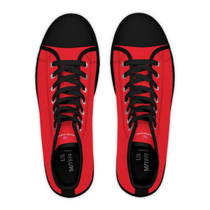 Bright Red Ladies' High Tops, Solid Red Color Best Quality Women's High Top Fashion Canvas Sneakers Tennis Shoes (US Size: 5.5-12)