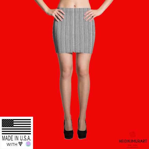 Modern Black White Vertical Stripe Print Women's Best Premium Mini Skirt- Made in USA/EU-Mini Skirt-Heidi Kimura Art LLC