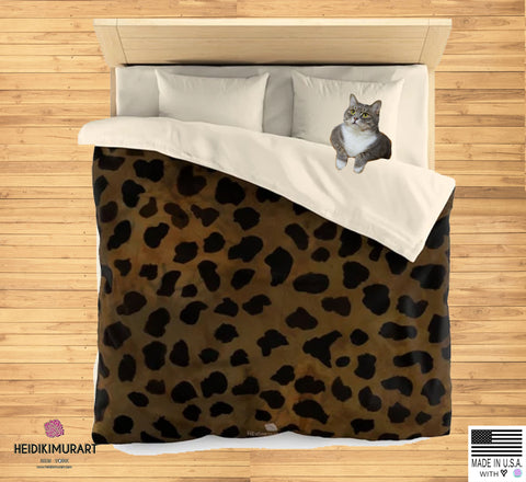 Brown Leopard Print Duvet Cover, Animal Print Soft Microfiber Duvet Cover-Made in USA-Duvet Cover-Heidi Kimura Art LLC
