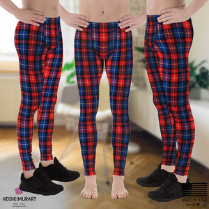 Red Plaid Meggings, Classic Red Plaid Print Men's Running Leggings Tights-  Made in USA/EU/MX