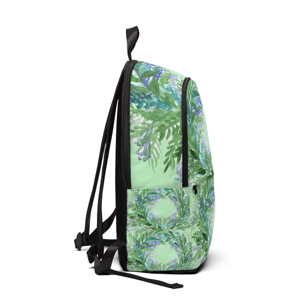 Pastel Green Purple Lavender Floral Print Designer Unisex Fabric Backpack School Bag-Backpack-One Size-Heidi Kimura Art LLC