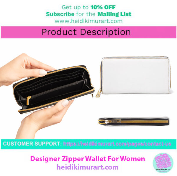 Grey Striped Zipper Wallet, Horizontal Stripes Long Compact Designer Premium Quality Women's Wallet