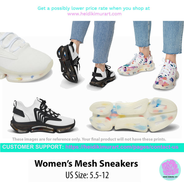 Women's White Mesh Sneakers, Solid White Color Mesh Sneakers For Women (US Size: 5.5-12)