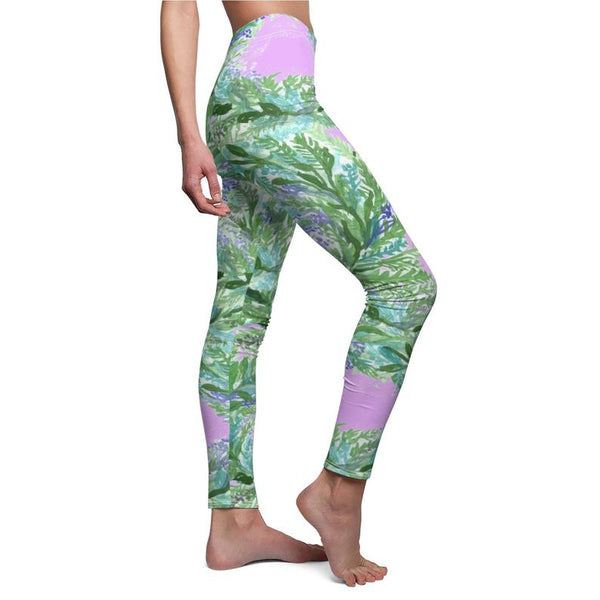 Light Pink French Lavender Floral Print Women's Casual Leggings-Made in USA-Casual Leggings-Heidi Kimura Art LLC Light Pink Floral Causal Tights, Pink French Lavender Women's Casual Leggings, Made in USA, Size: XS-2XL, Lavender Leggings Leggins, Lavender Pants, Flower Tights