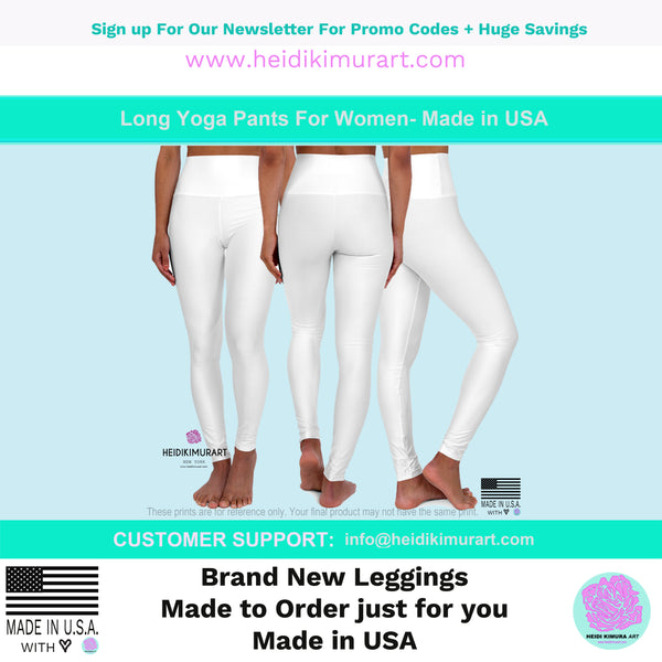 White Wavy Women's Tights, Modern Best Ladies High Waisted Yoga Leggings-Made in USA-Leggings-Printify-Miami Sublimation-Heidi Kimura Art LLC