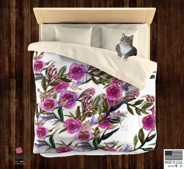 Cute Purple Rose Floral Print Soft Polyester Microfiber Duvet Cover Fashion Bedding-Duvet Cover-Heidi Kimura Art LLC