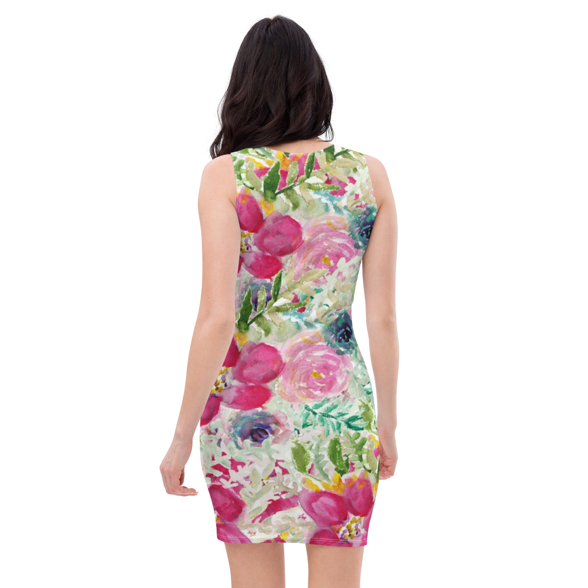 Pink Rose Floral Print Dress, Best Floral Print Designer Long