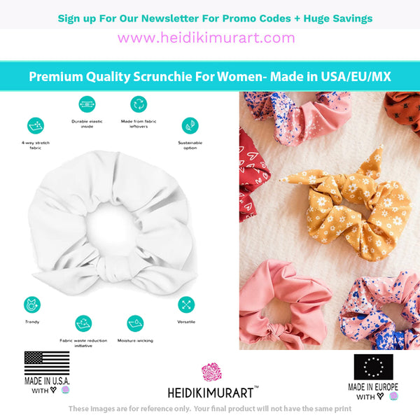 White Tropical Leaf Scrunchie, Hawaiian Style Tropical Leaves Print Hair Tie Accessories - Made in  USA/EU