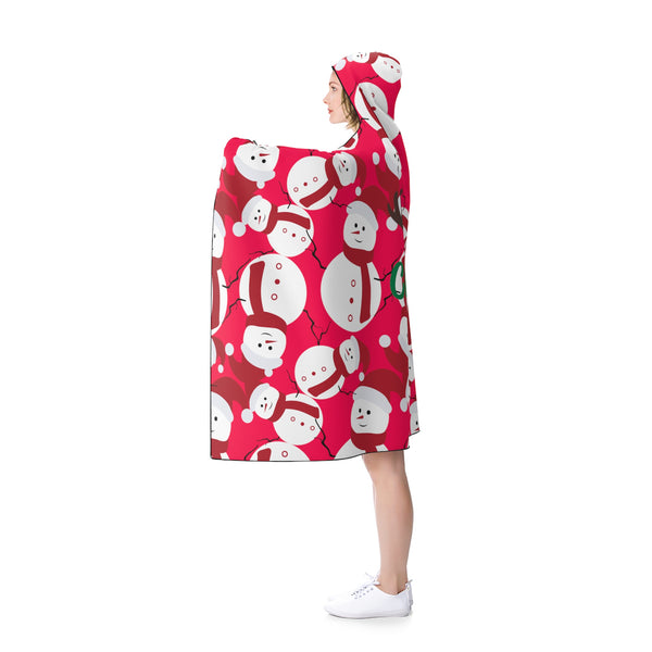 Red Festive Lightweight Christmas Red Snowman Holiday Party Hooded Blanket-Hooded Blanket-80x56-Heidi Kimura Art LLC