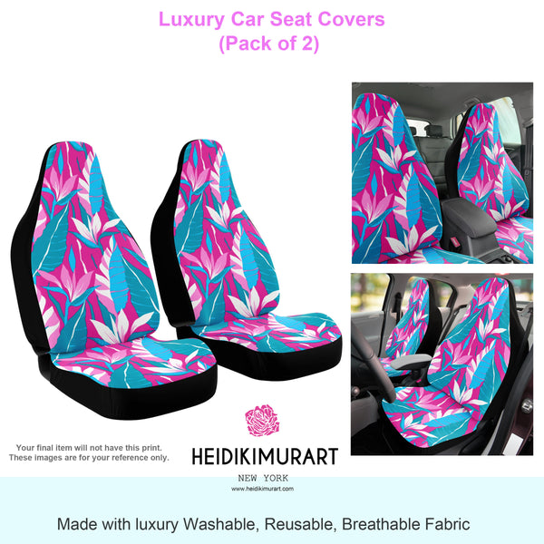 Purple Tiger Seat Covers, 2 Piece Tiger Striped Designer Animal Print Microfiber Seat Covers - Heidikimurart Limited 