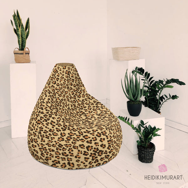 Cute & Plush Leopard Bean Bag, Cute & Plush Brown Leopard Animal Print Water Resistant Polyester Bean Sofa Bag W: 58"x H: 41" With Filling Or Bean Bag Cover Without Filling- Made in Europe