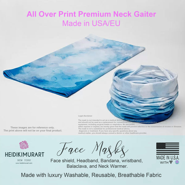 Turquoise Blue Face Mask Shield, Reusable Washable Headband Bandana-Made in USA/EU-Neck Gaiter-Printful-Heidi Kimura Art LLC