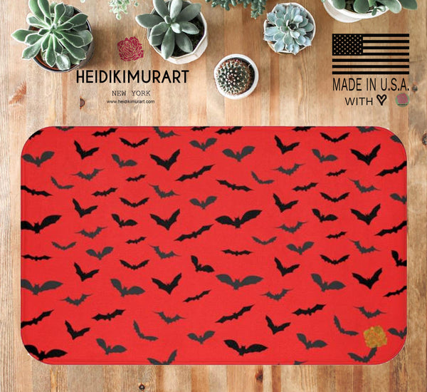 Red Black Flying Bats Designer Halloween Bath Mat-Made in USA-Bath Mat-Heidi Kimura Art LLC