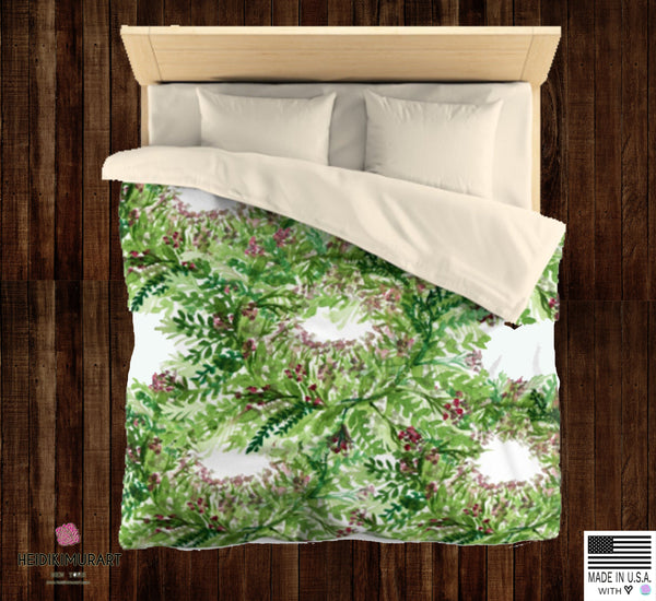 Purple Lavender Green Floral Print Soft Polyester Microfiber Duvet Cover - Made in USA-Duvet Cover-Heidi Kimura Art LLC