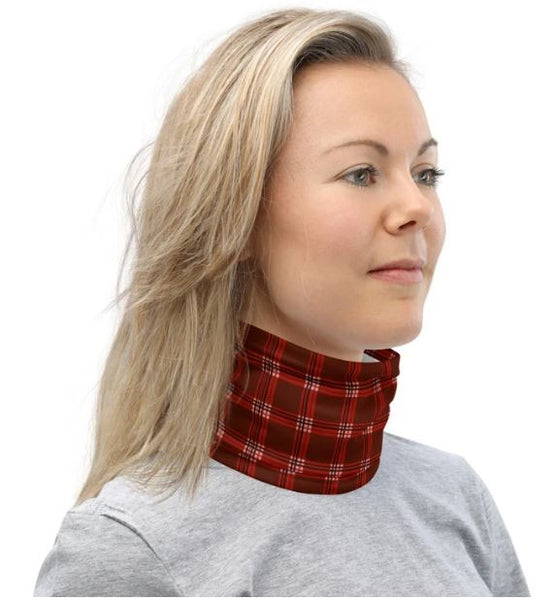 Red Plaid Print Neck Gaiter, Face Mask Shield, Luxury Premium Quality Cool And Cute One-Size Reusable Washable Scarf Headband Bandana - Made in USA/EU, Face Neck Warmers, Non-Medical Breathable Face Covers, Neck Gaiters  