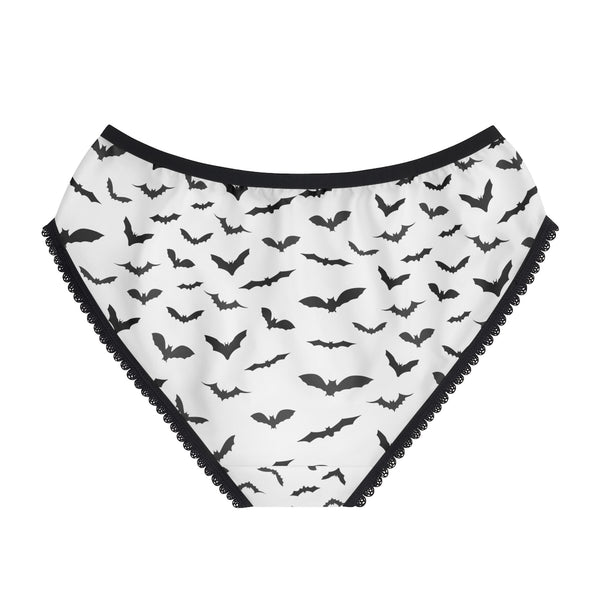White Black Bats Print Halloween Women's Briefs Panties Underwear(US Size: XS-2XL)-Women's Underwear-Heidi Kimura Art LLC
