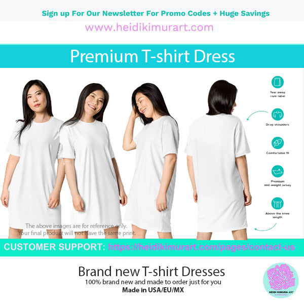 Black White Wavy T-Shirt Dress, Designer Abstract Oversized Women's T-Shirt Dress-Made in USA/EU